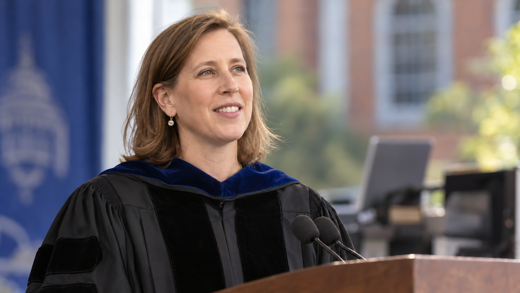 Realistic editorial portrait of Susan Wojcicki for the February 14 Tech Quote of the Day