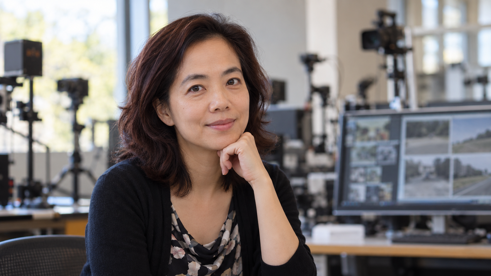 Realistic editorial portrait of Fei-Fei Li for the February 16 Tech Quote of the Day