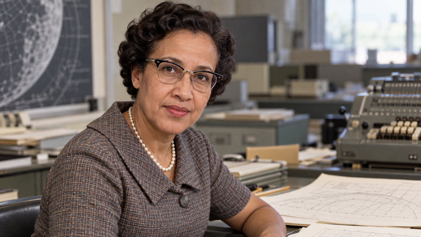 Realistic editorial portrait of Katherine Johnson for the February 19 Tech Quote of the Day