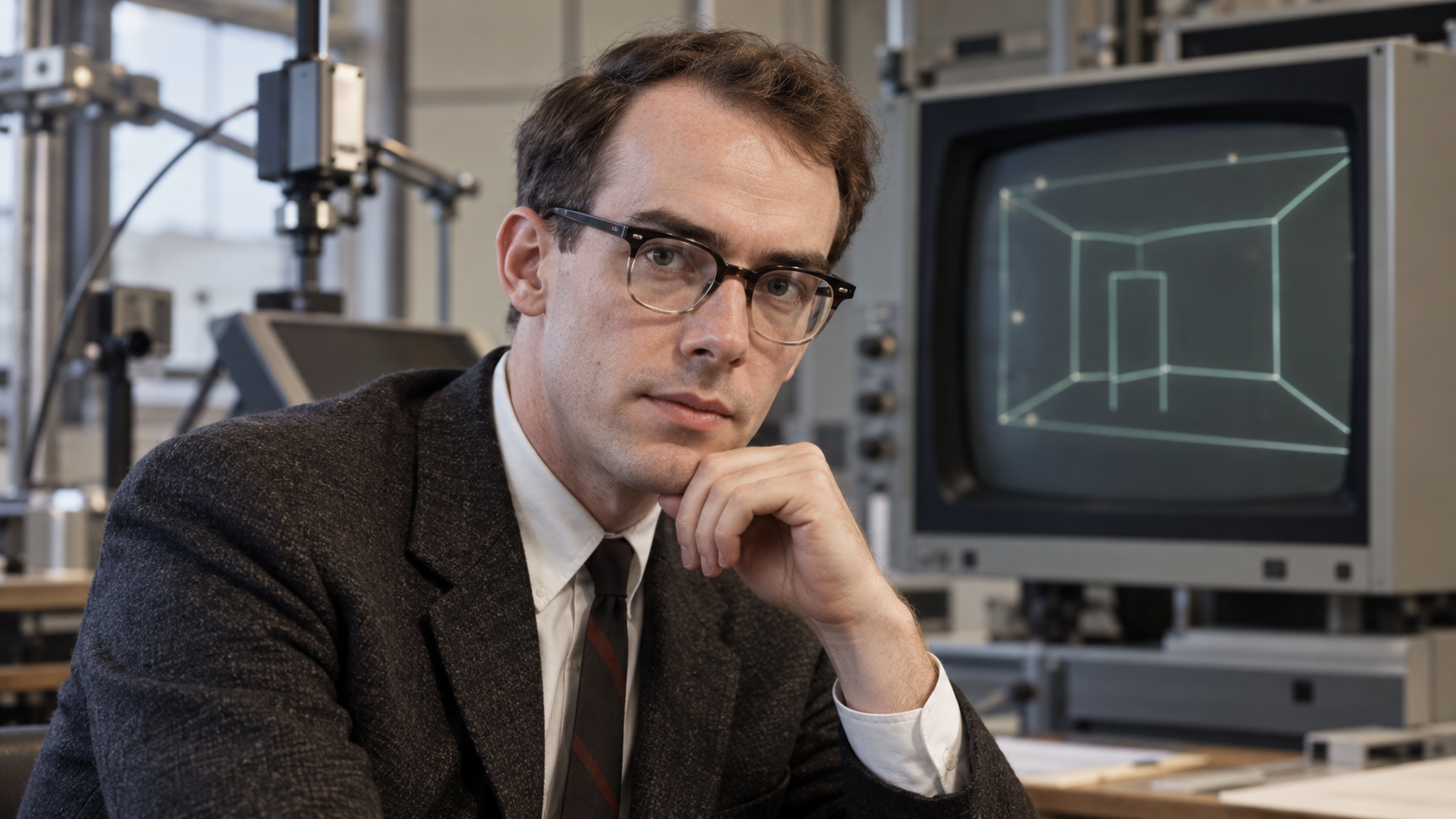 Realistic editorial portrait of Ivan Sutherland for the February 22 Tech Quote of the Day