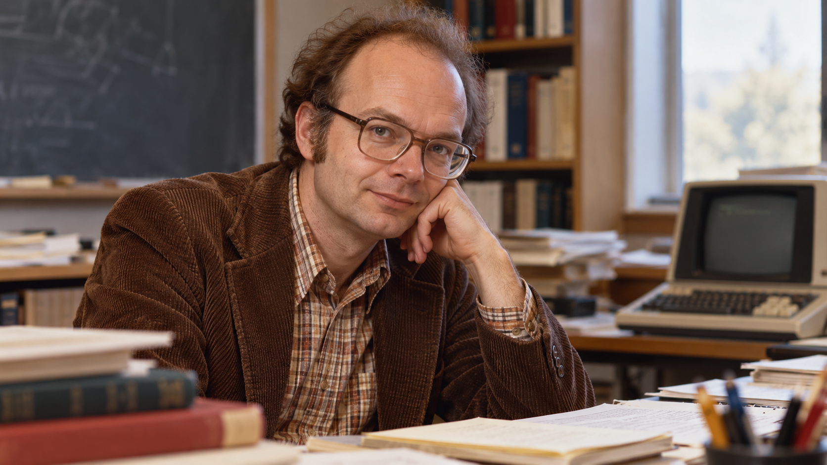 Realistic editorial portrait of Donald Knuth for the February 24 Tech Quote of the Day
