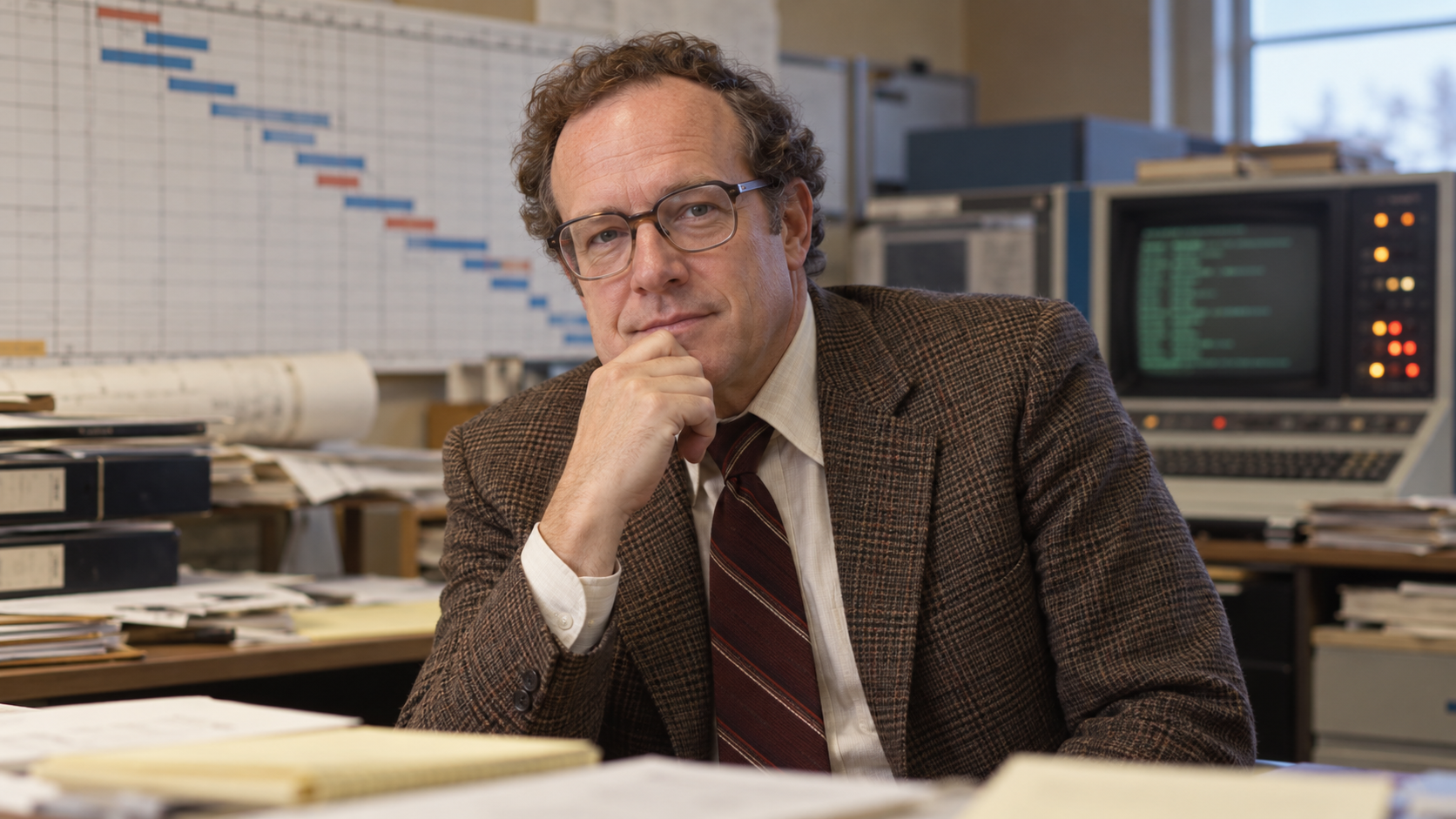 Realistic editorial portrait of Fred Brooks for the February 25 Tech Quote of the Day