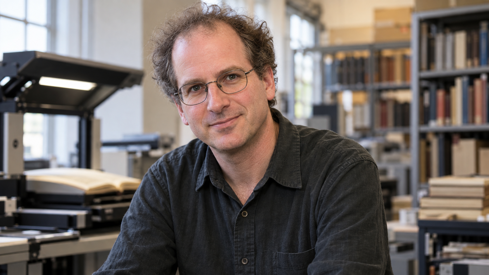 Realistic editorial portrait of Brewster Kahle for the February 28 Tech Quote of the Day