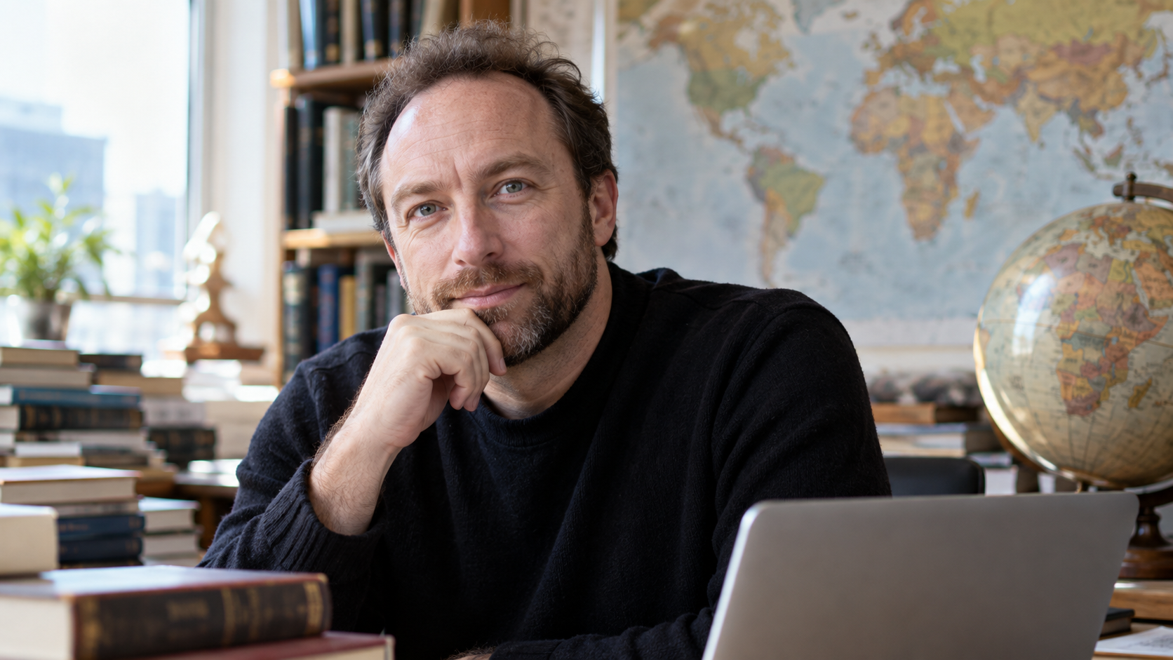 Realistic editorial portrait of Jimmy Wales for the February 29 Tech Quote of the Day