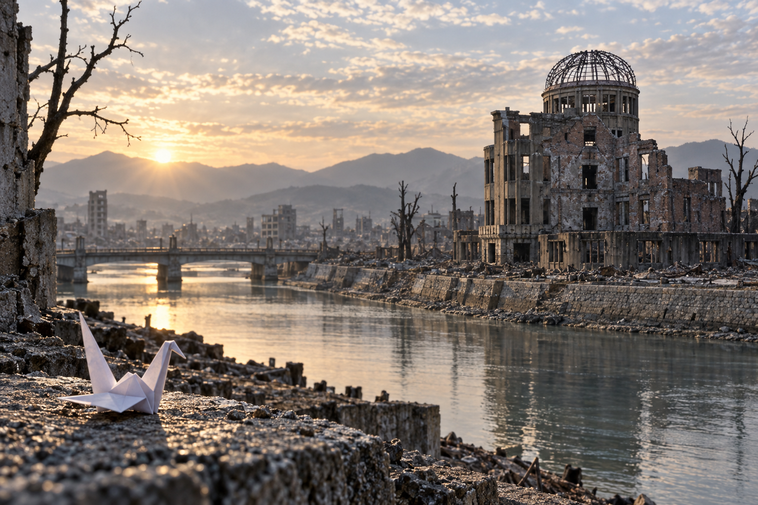 Editorial historical illustration of the atomic bombing of Hiroshima on August 6, 1945
