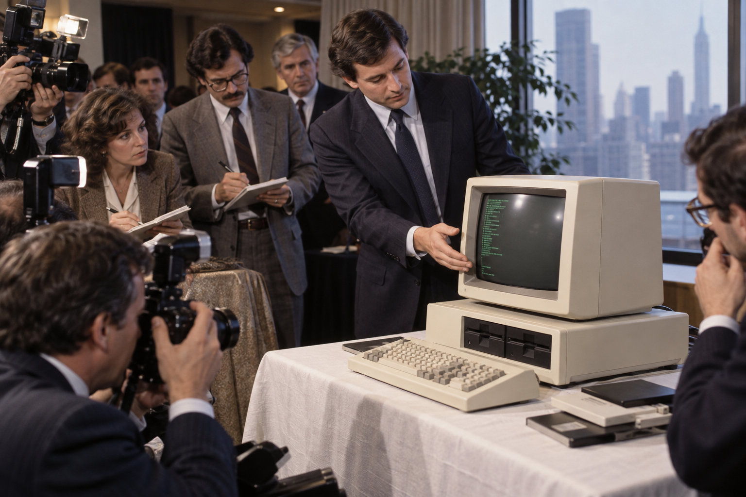 Editorial historical illustration of the introduction of the IBM Personal Computer on August 12, 1981