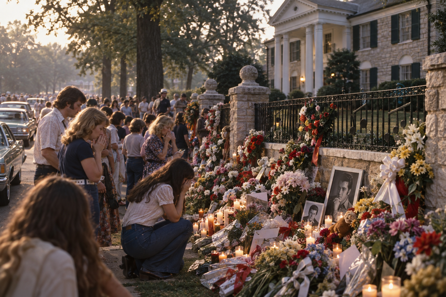 Editorial historical illustration of the death of Elvis Presley on August 16, 1977