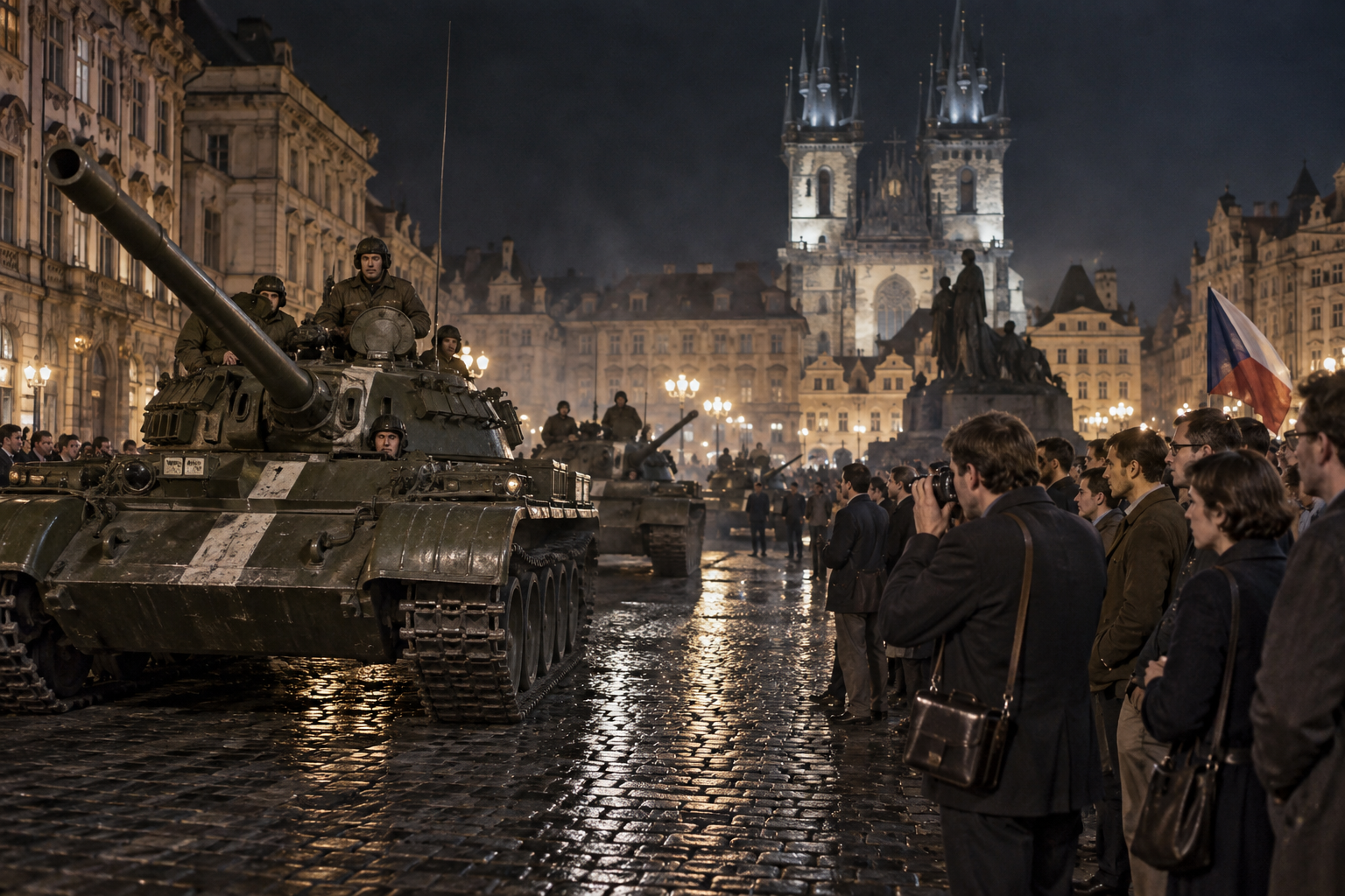 Editorial historical illustration of the Warsaw Pact invasion of Czechoslovakia on August 20, 1968