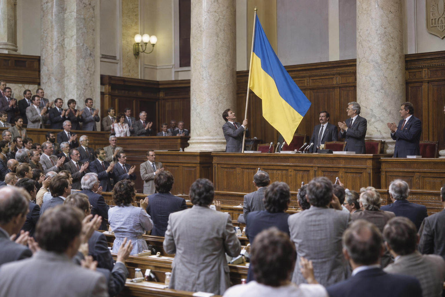 Editorial historical illustration of Ukraine's declaration of independence on August 24, 1991