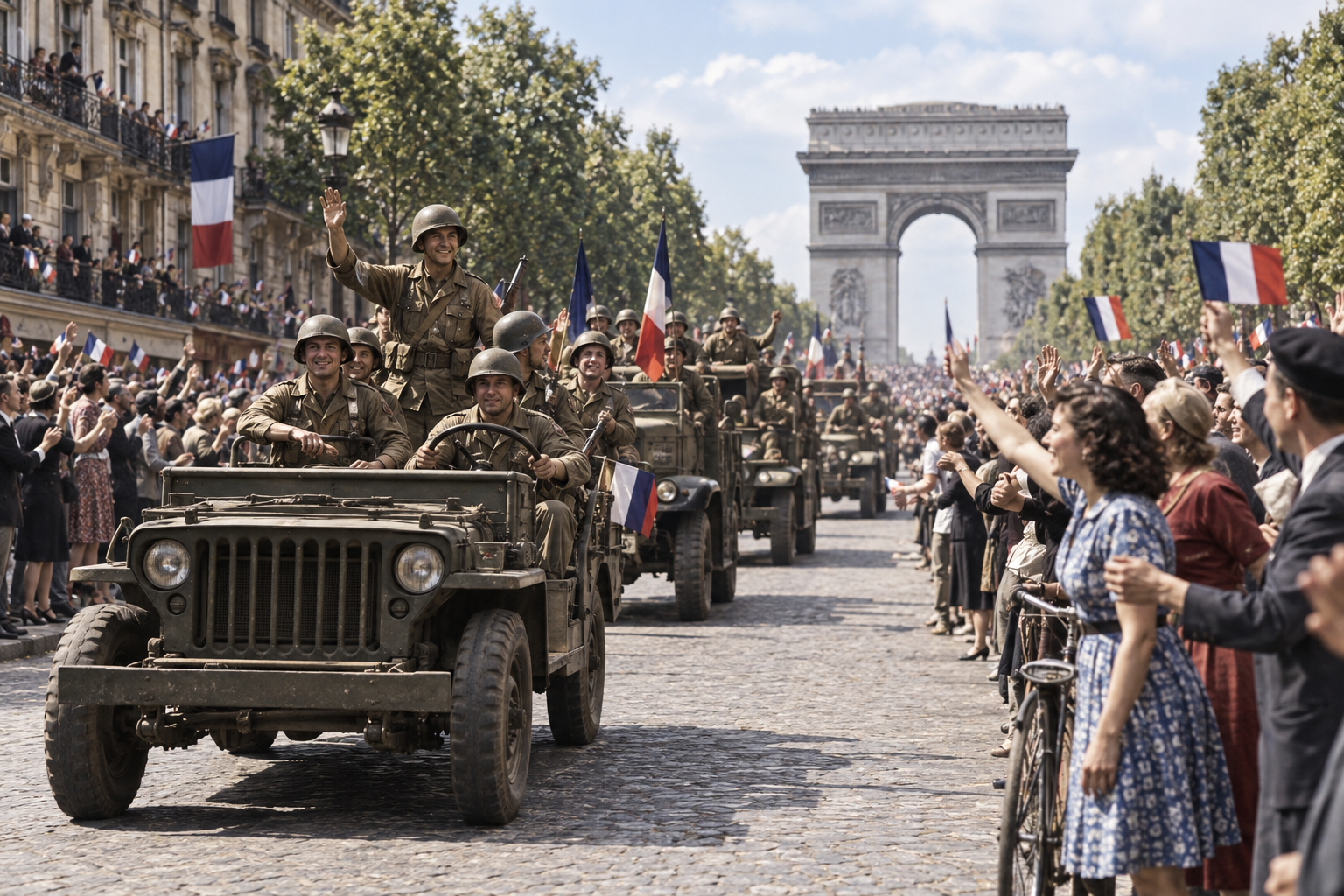 Editorial historical illustration of the liberation of Paris on August 25, 1944