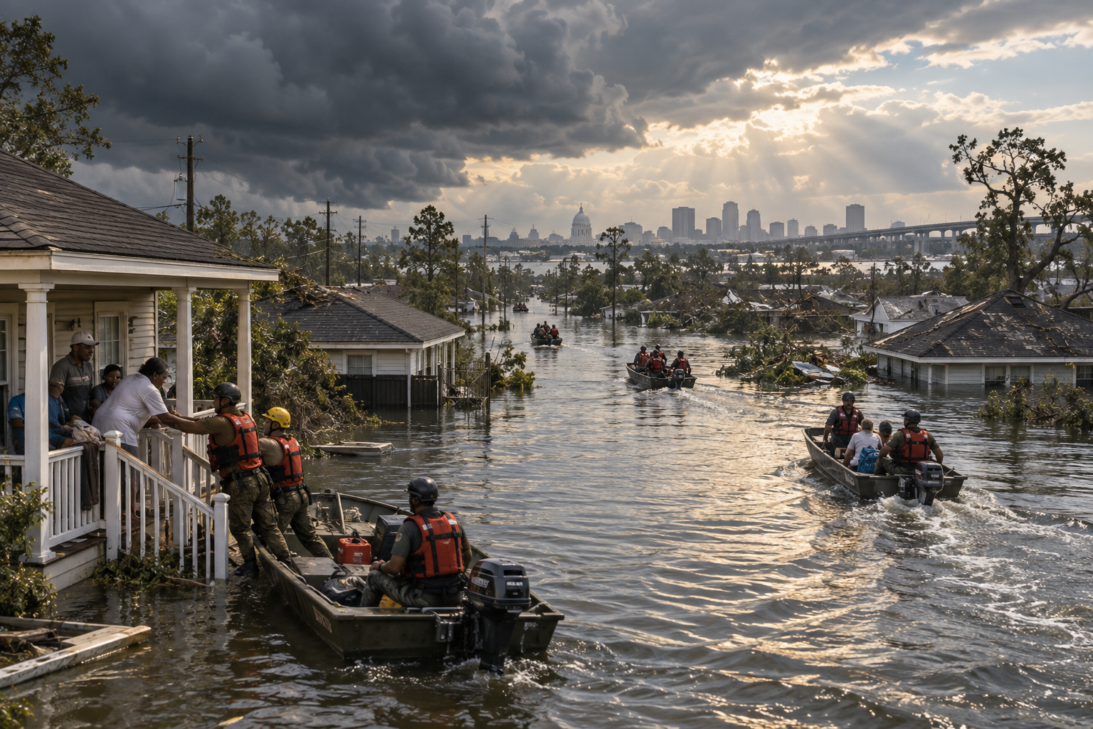 Editorial historical illustration of Hurricane Katrina's Gulf Coast landfall on August 29, 2005