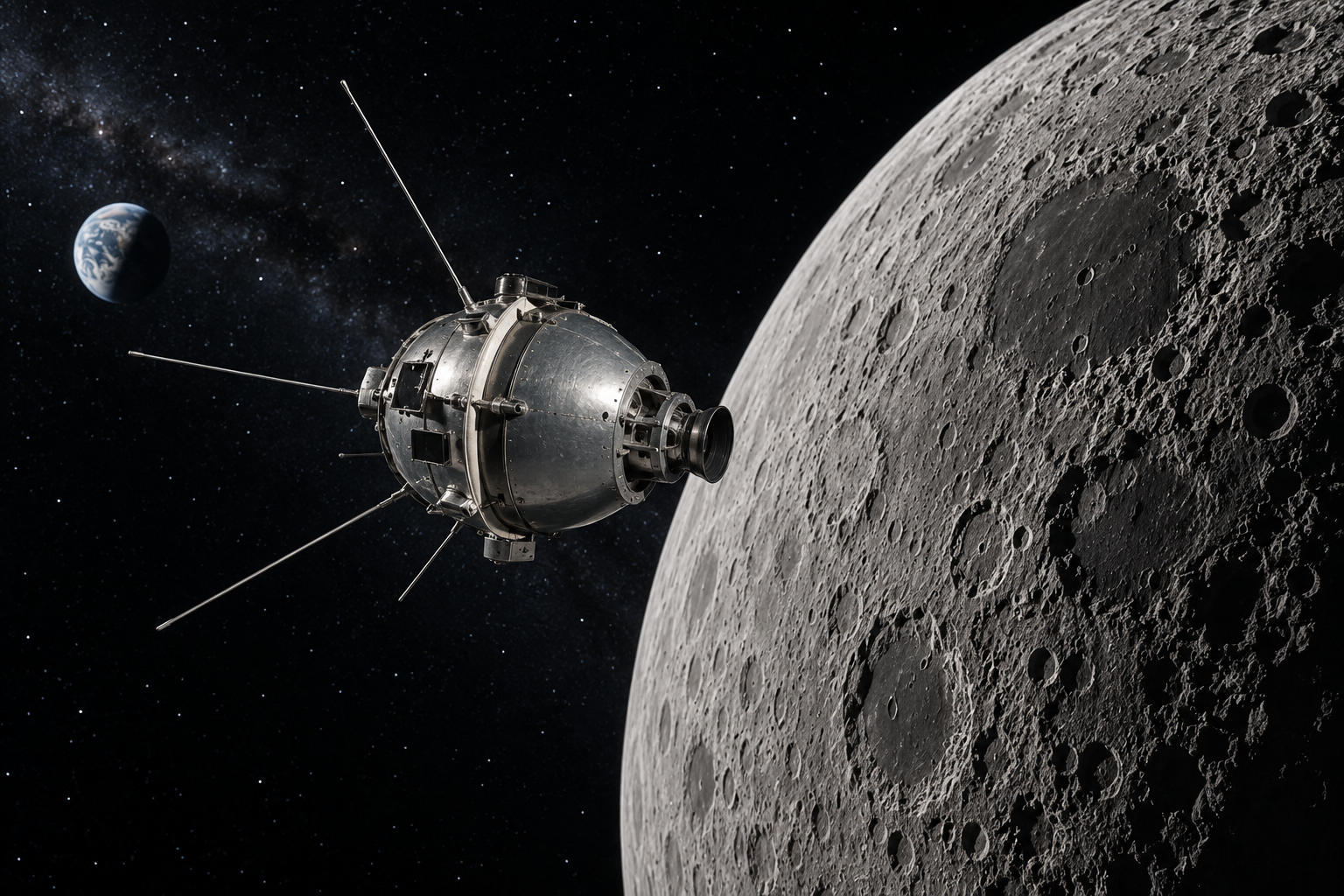 Editorial historical illustration of Luna 3's first photographs of the Moon's far side on October 7, 1959