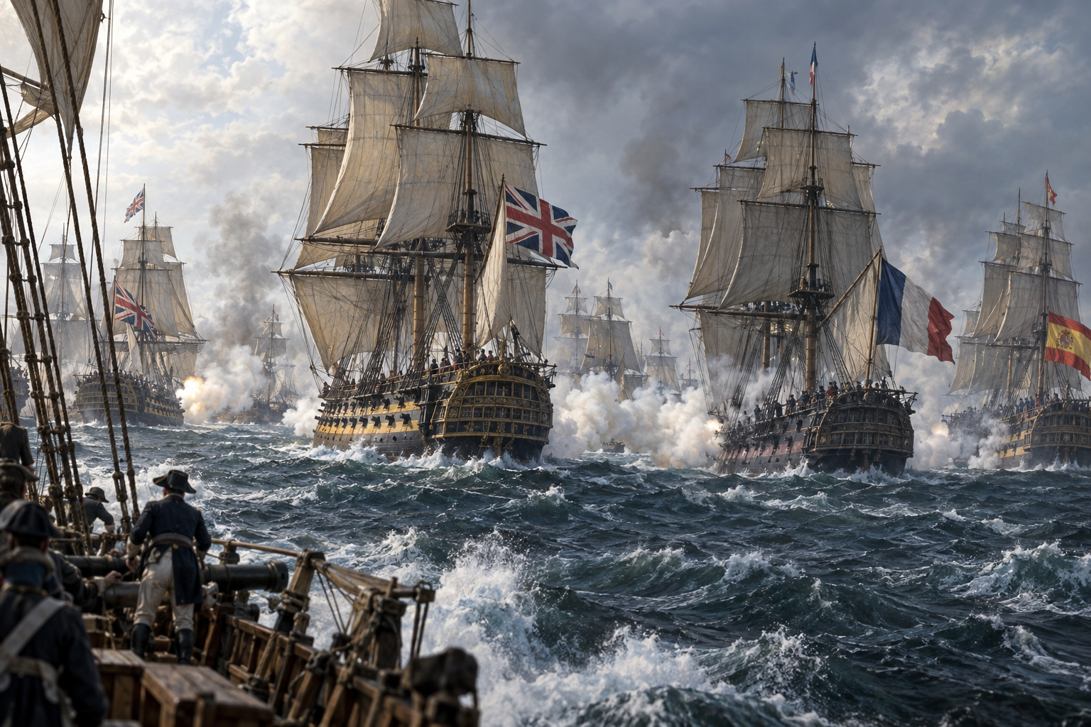 Editorial historical illustration of the Battle of Trafalgar on October 21, 1805