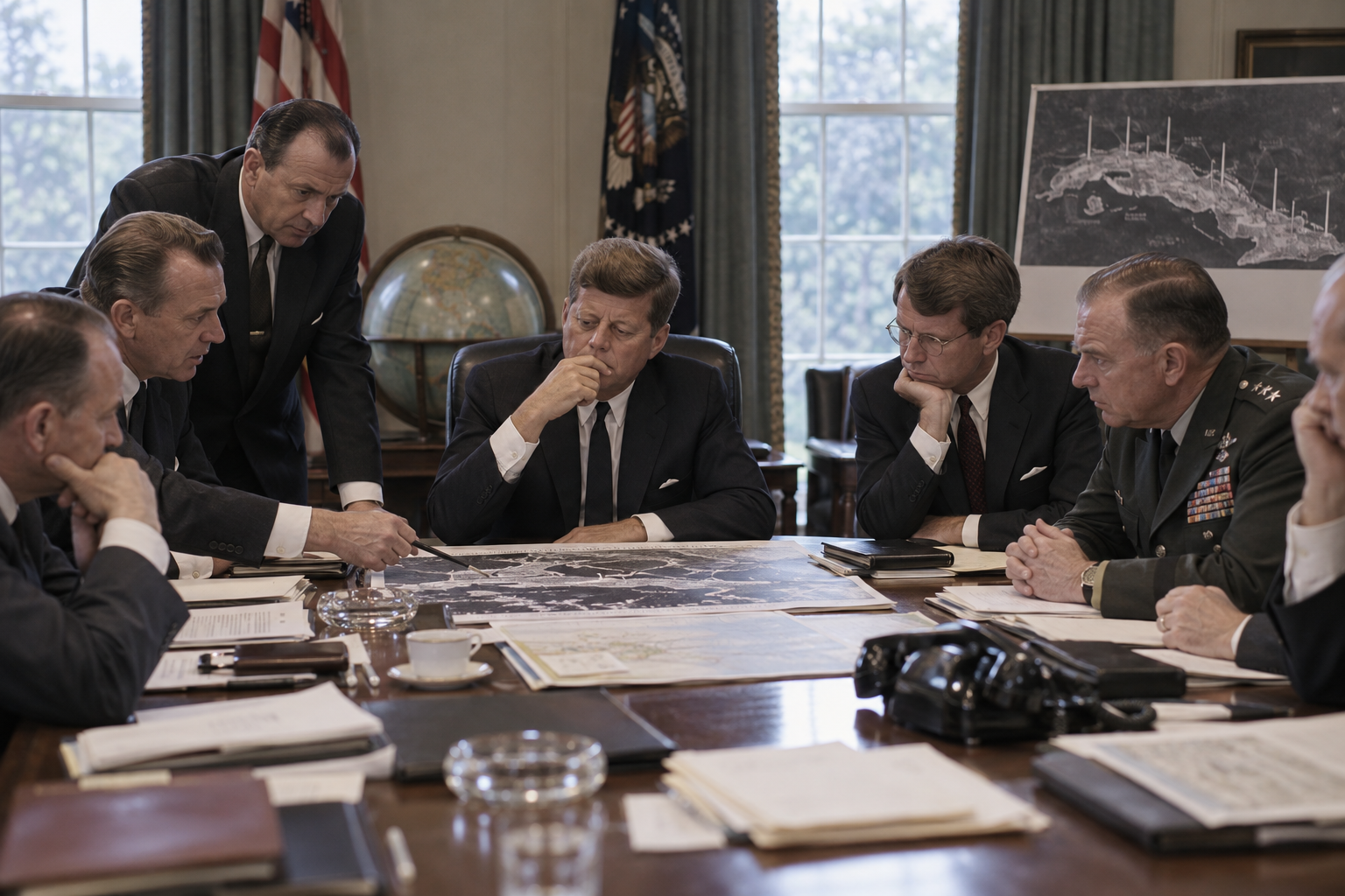 Editorial historical illustration of Black Saturday during the Cuban Missile Crisis on October 27, 1962