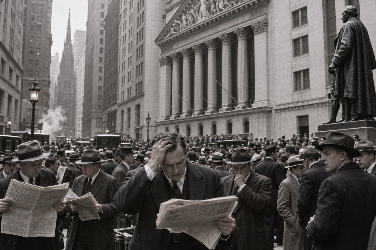 Editorial historical illustration of the Black Tuesday stock-market crash on October 29, 1929