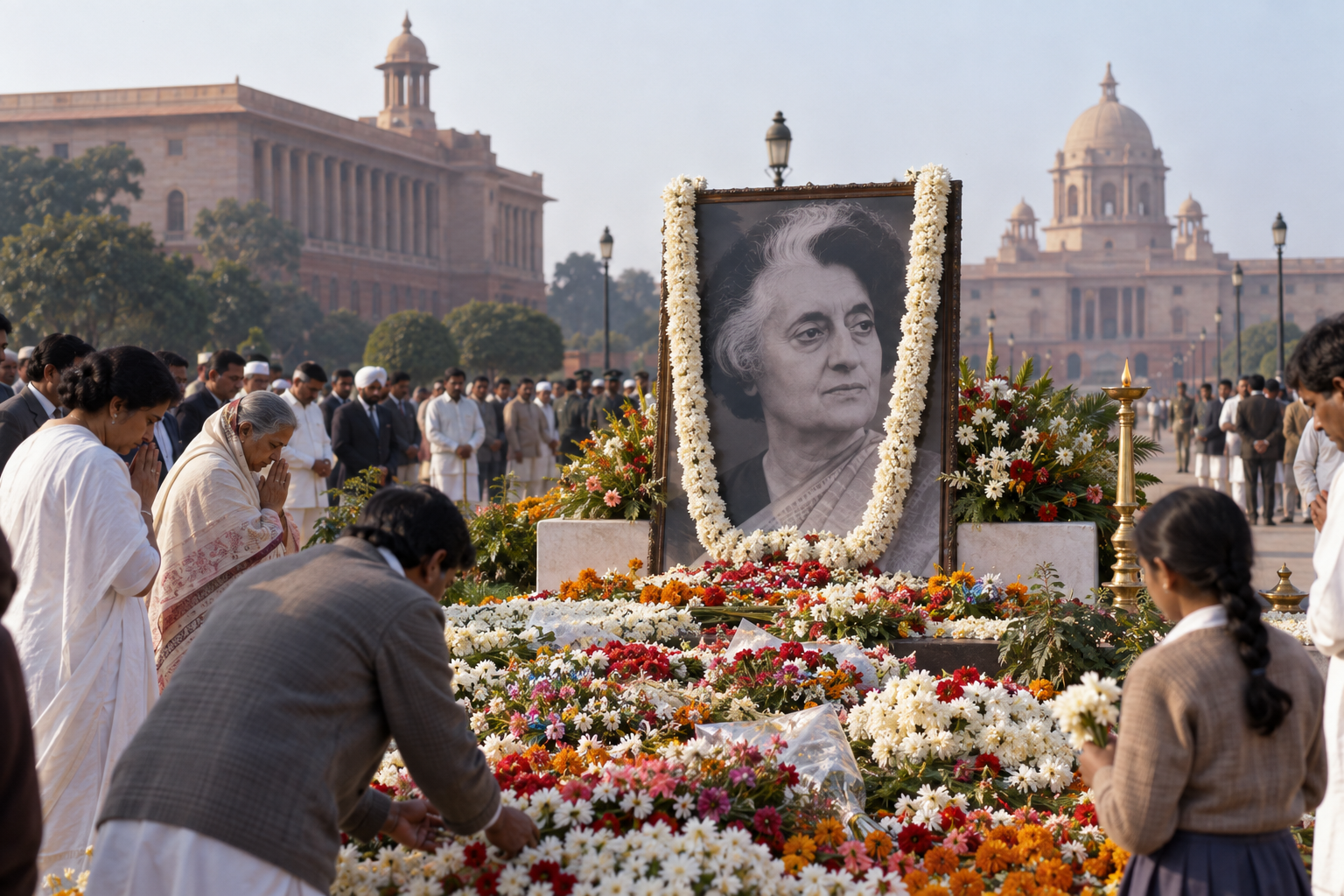 Editorial historical illustration of the assassination of Indian Prime Minister Indira Gandhi on October 31, 1984