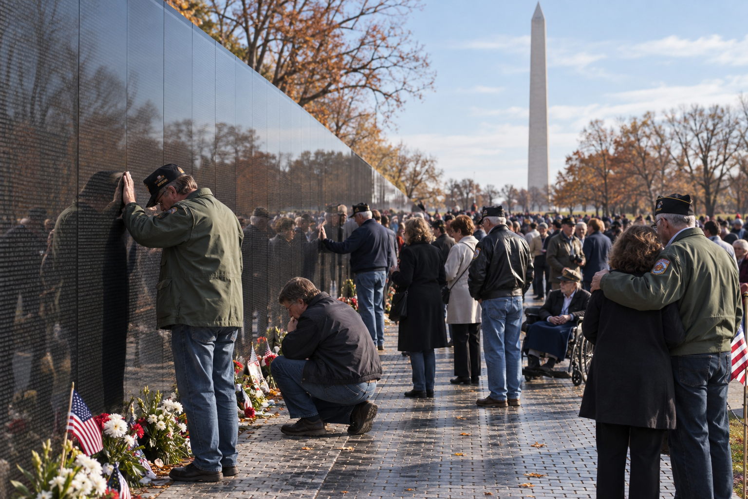 Editorial historical illustration of the dedication of the Vietnam Veterans Memorial on November 13, 1982