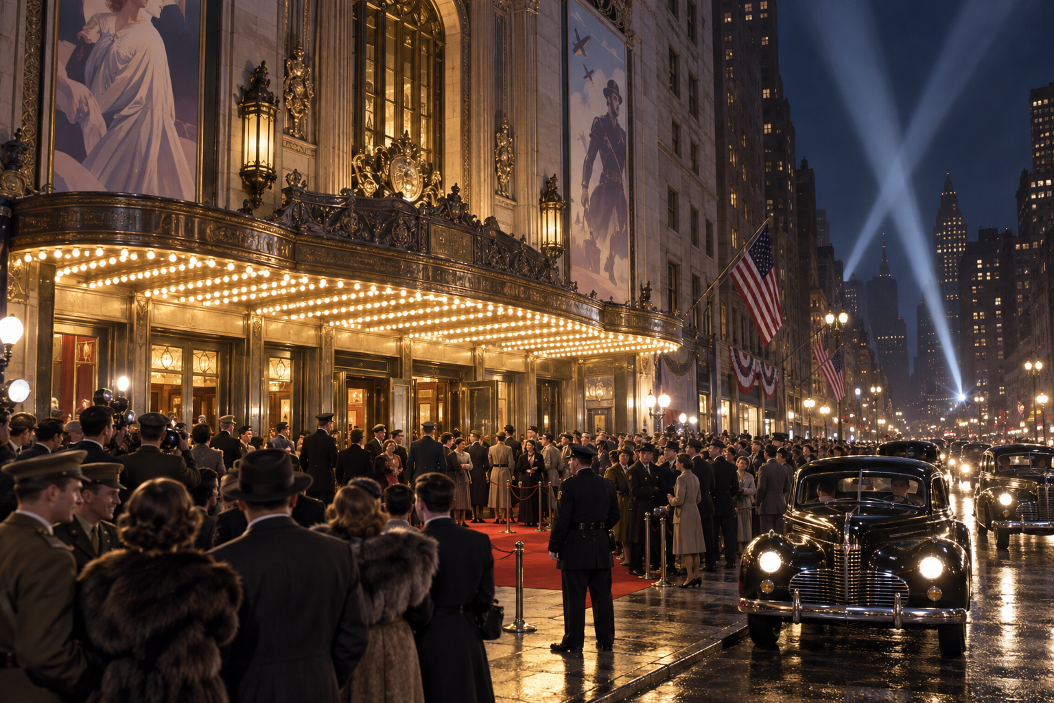 Editorial historical illustration of the New York premiere of Casablanca on November 26, 1942