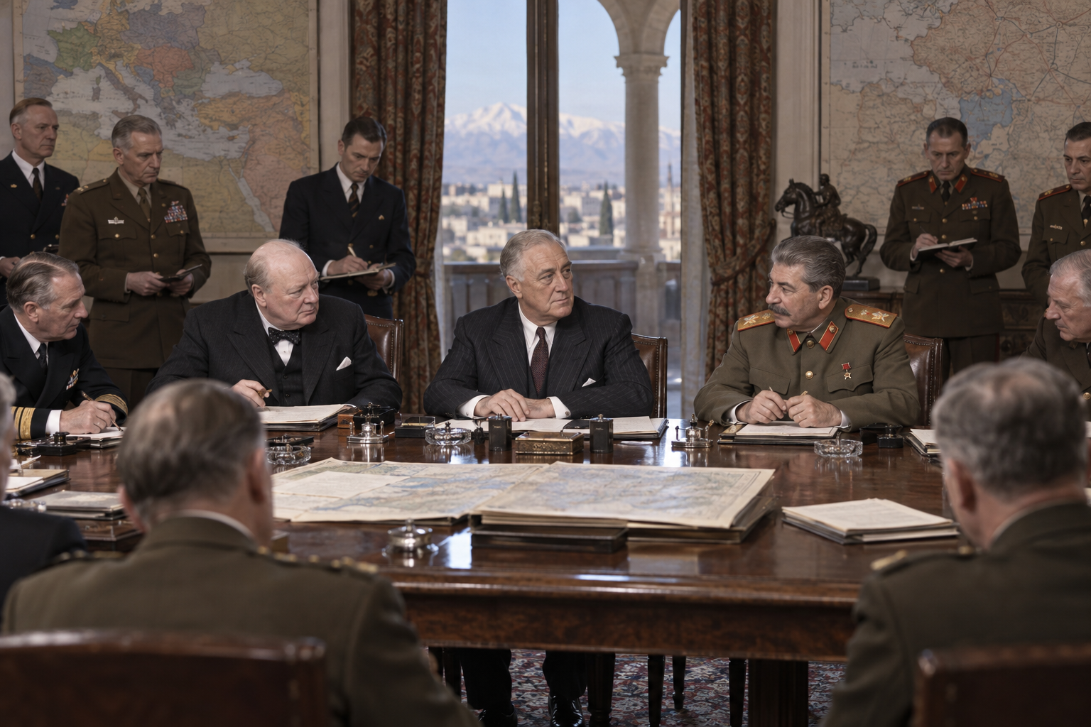 Editorial historical illustration of the opening of the Tehran Conference on November 28, 1943
