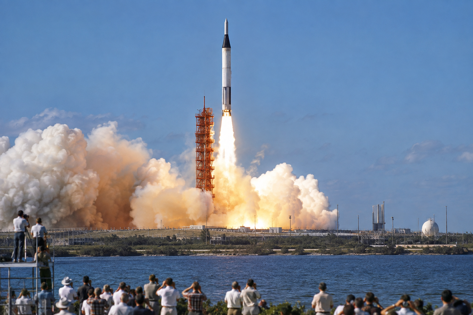 Editorial historical illustration of the launch of NASA's Gemini 7 mission on December 4, 1965