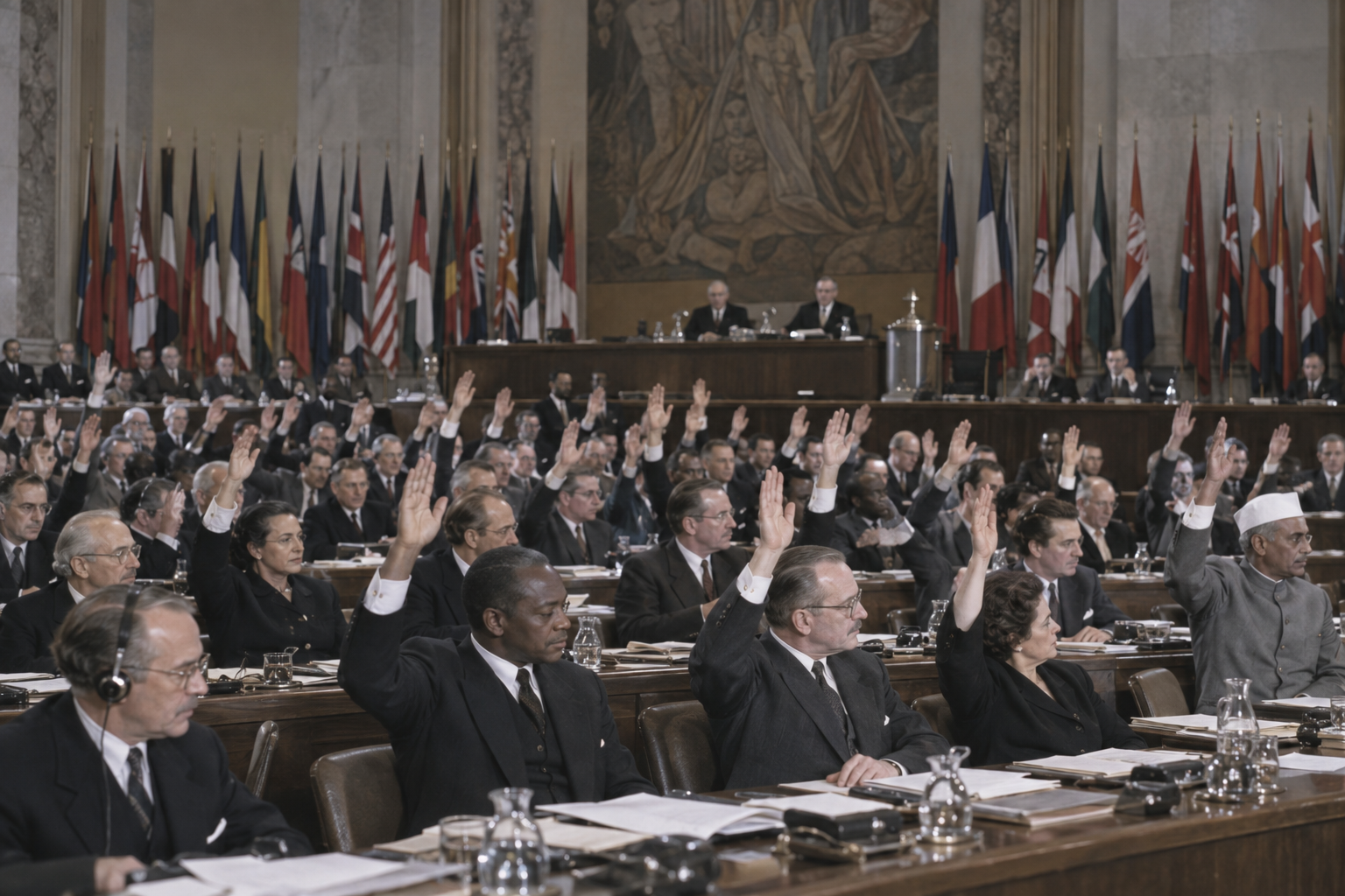 Editorial historical illustration of the adoption of the Genocide Convention on December 9, 1948