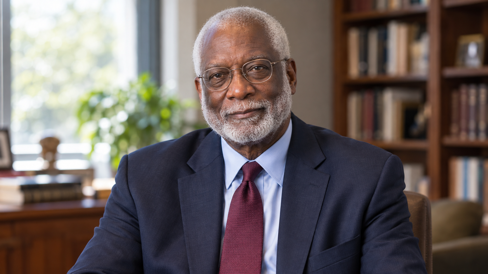 AI-created realistic portrait of David Satcher in a university public health office.