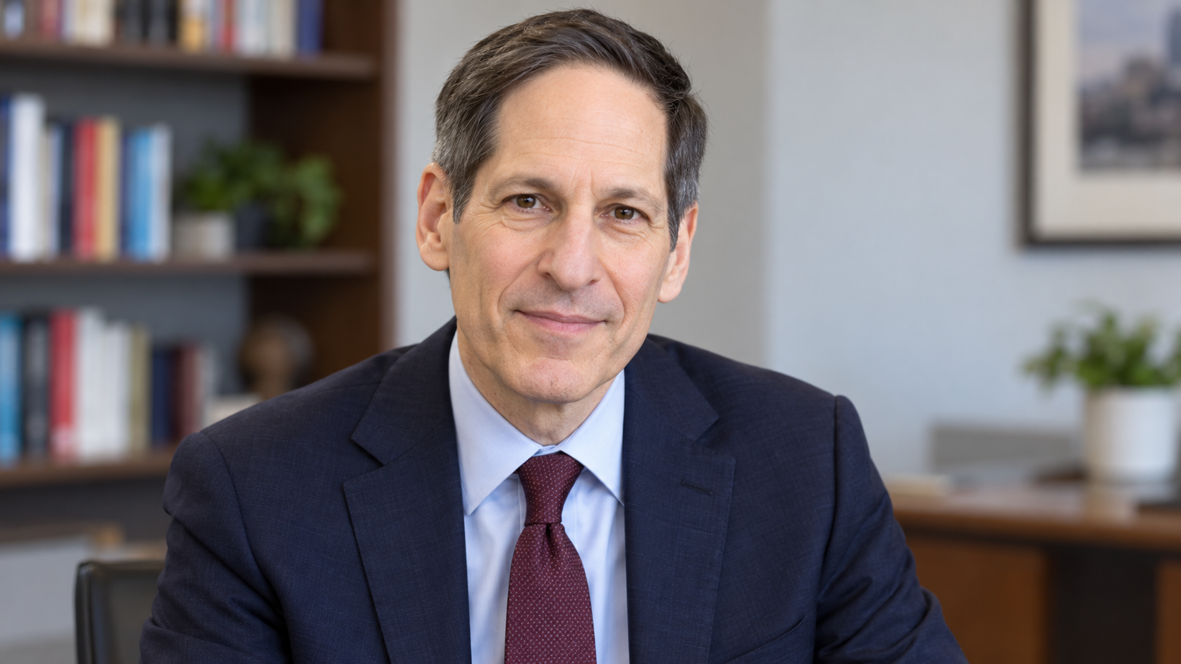 AI-created realistic portrait of Tom Frieden in a public health office.