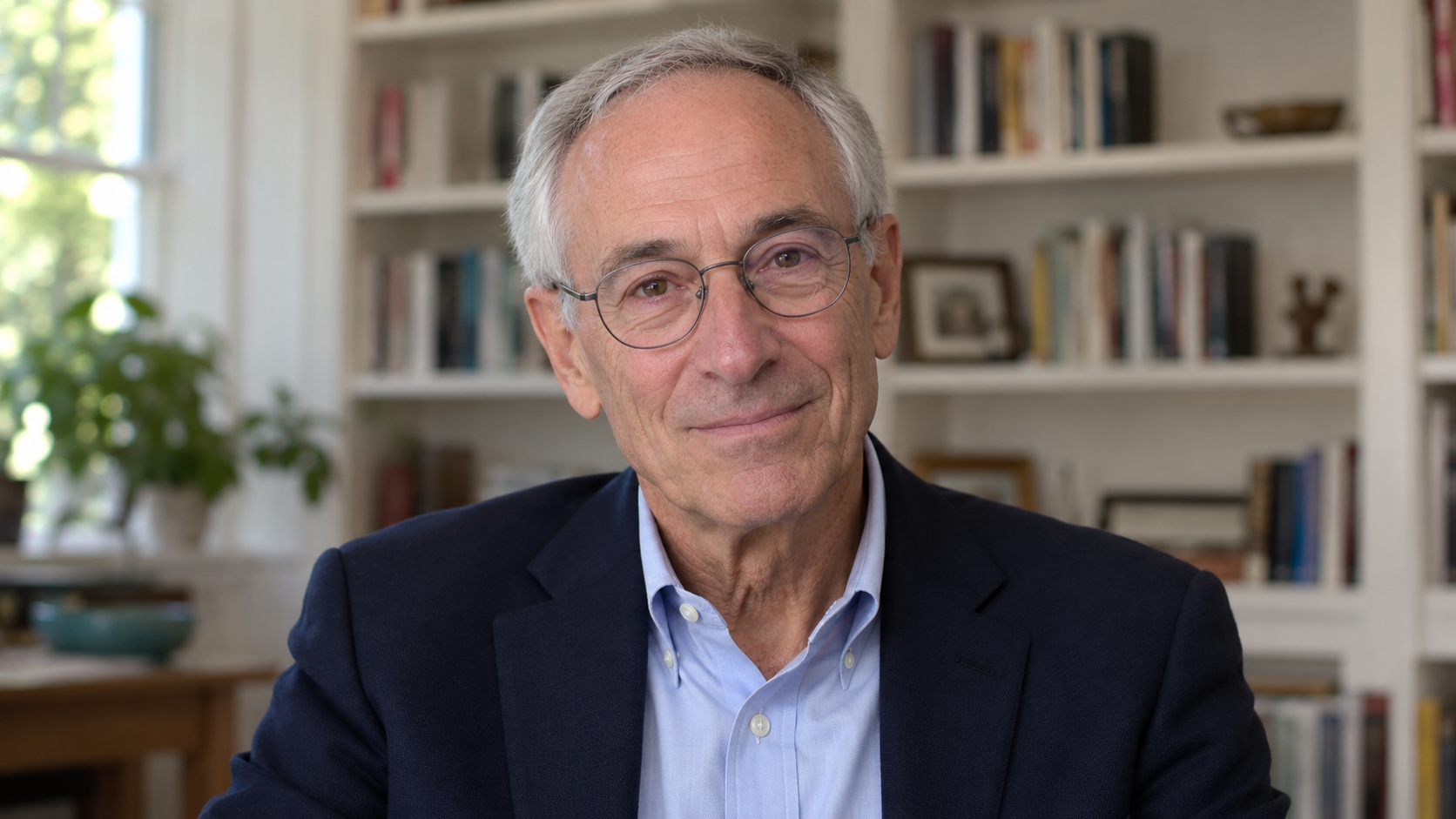 AI-created realistic portrait of Thomas Insel in a home study.