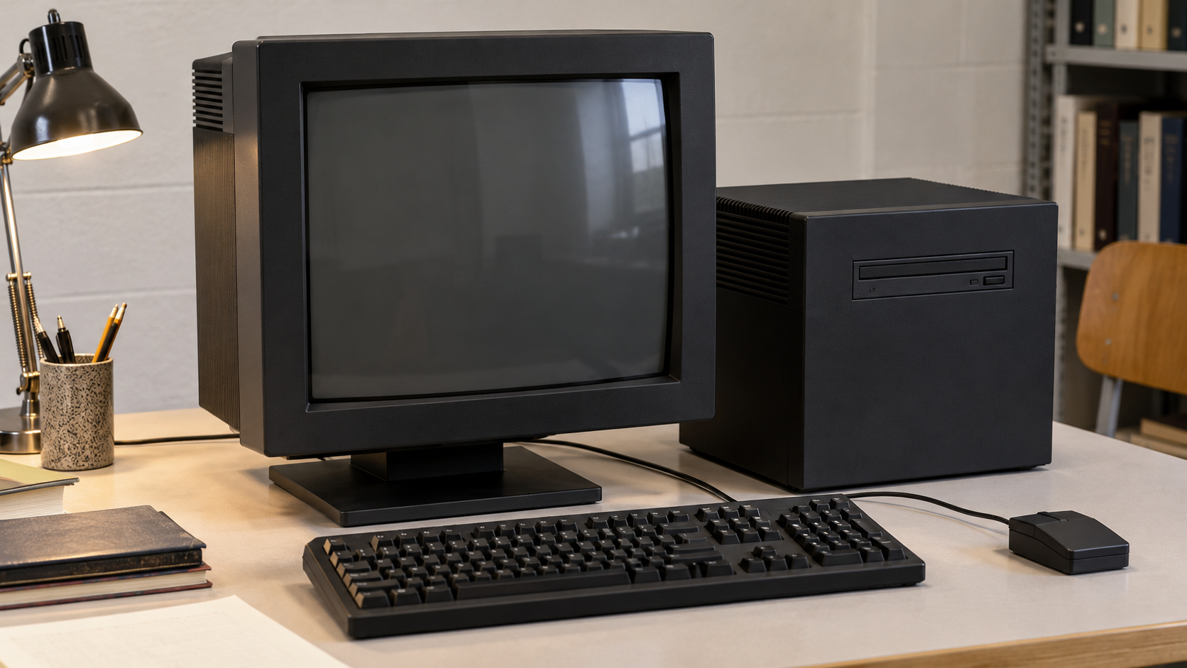 Historical reconstruction of the original black NeXT Computer workstation