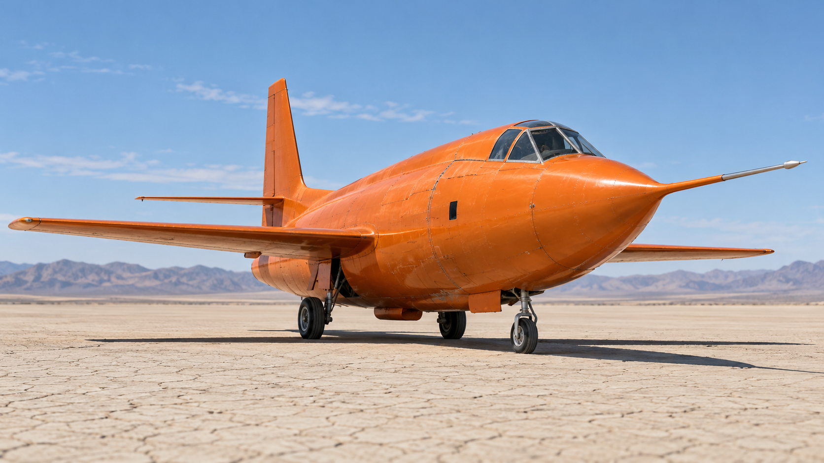 Historical reconstruction of a Bell X-1 aircraft on a dry lakebed