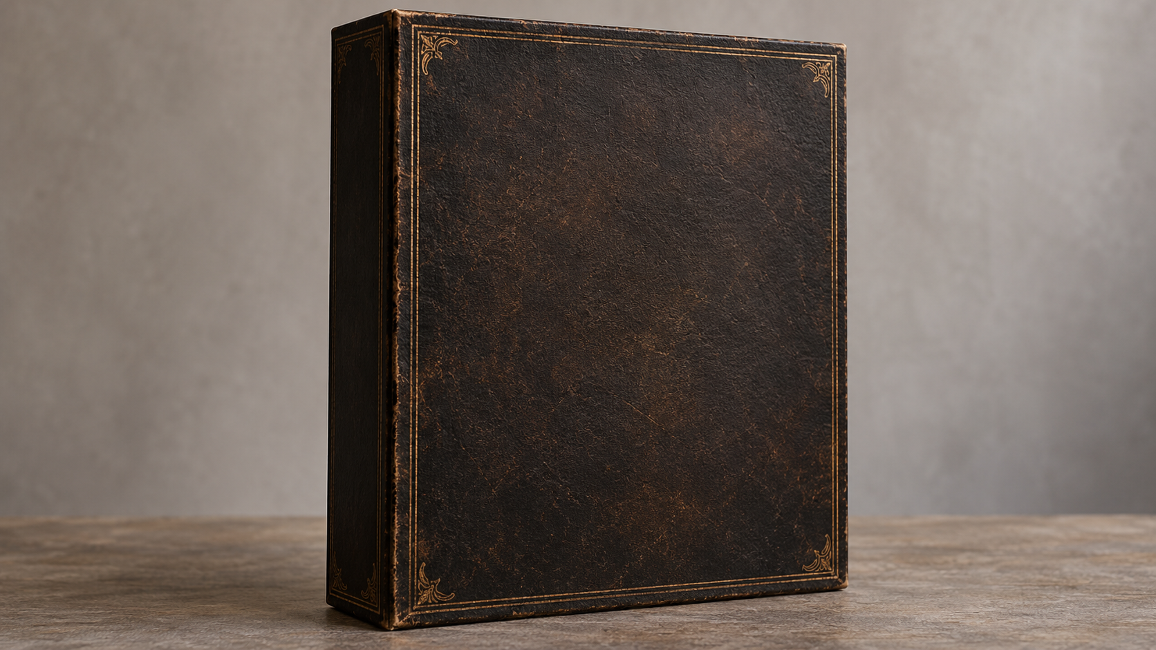 Historical reconstruction of a dark collector game slipcase with its title omitted