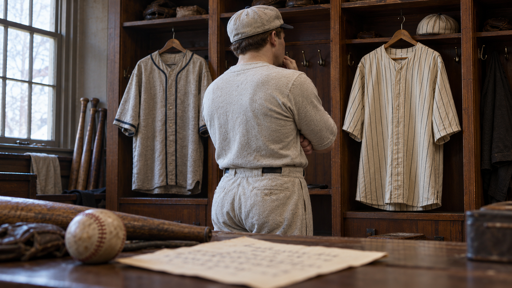 AI reconstruction of a 1920 ballplayer considering Boston and New York uniforms