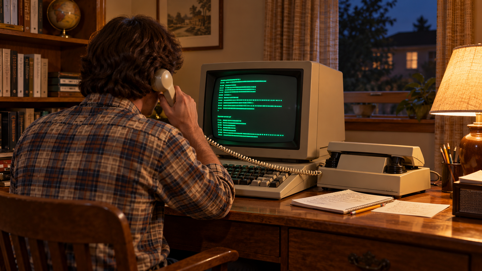 Historical reconstruction of a home computer user connecting to CompuServe MicroNET in 1979