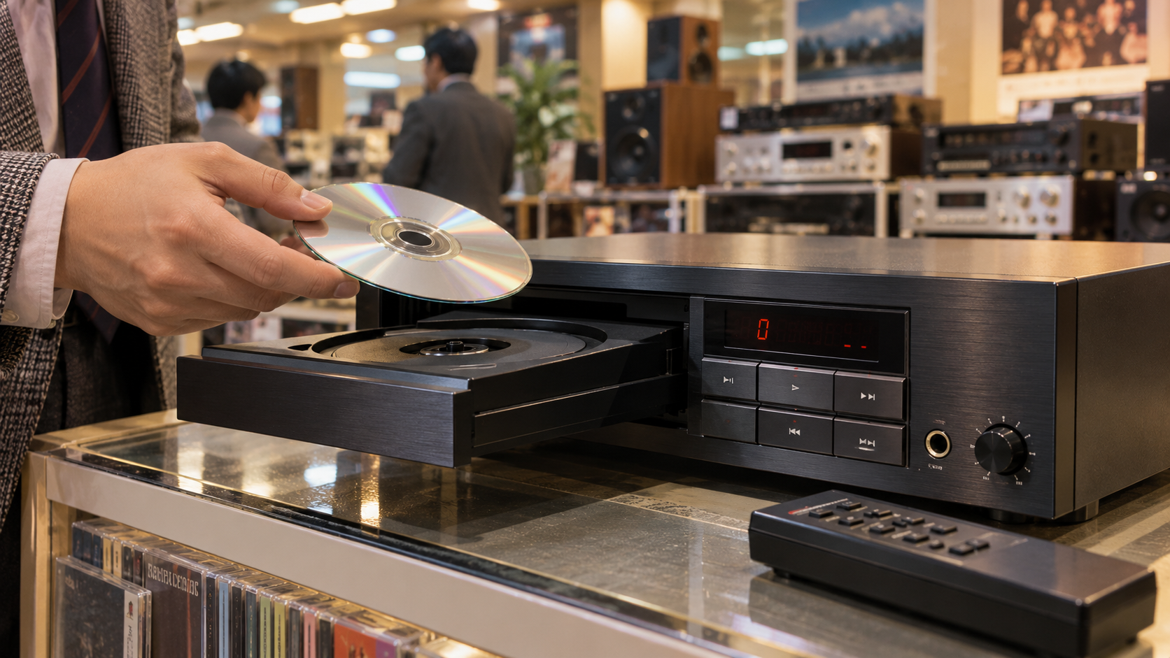 Historical reconstruction of a first-generation compact disc player in a 1982 Japanese audio showroom