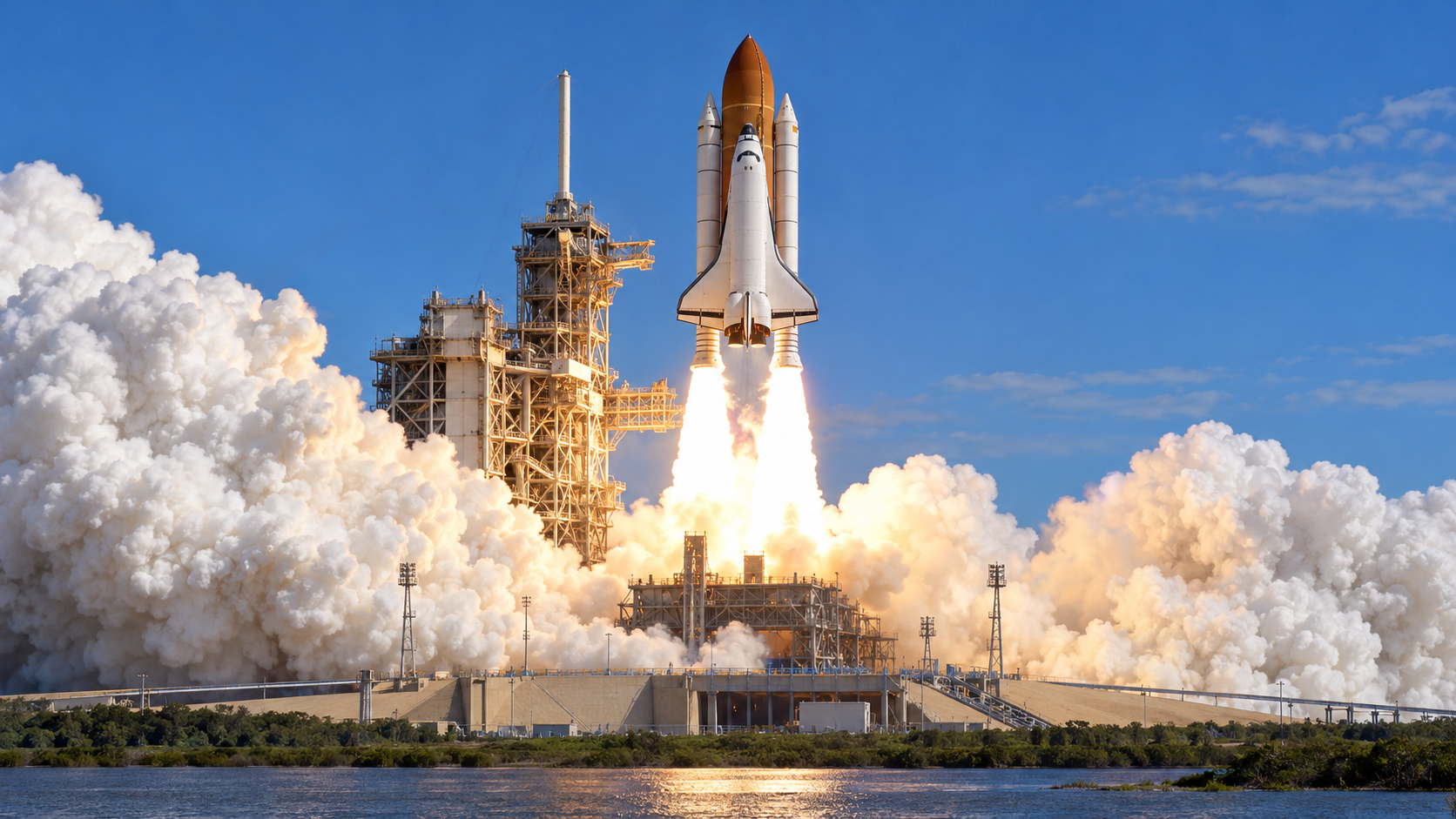 Historical reconstruction of Space Shuttle Discovery launching on the STS-26 return-to-flight mission