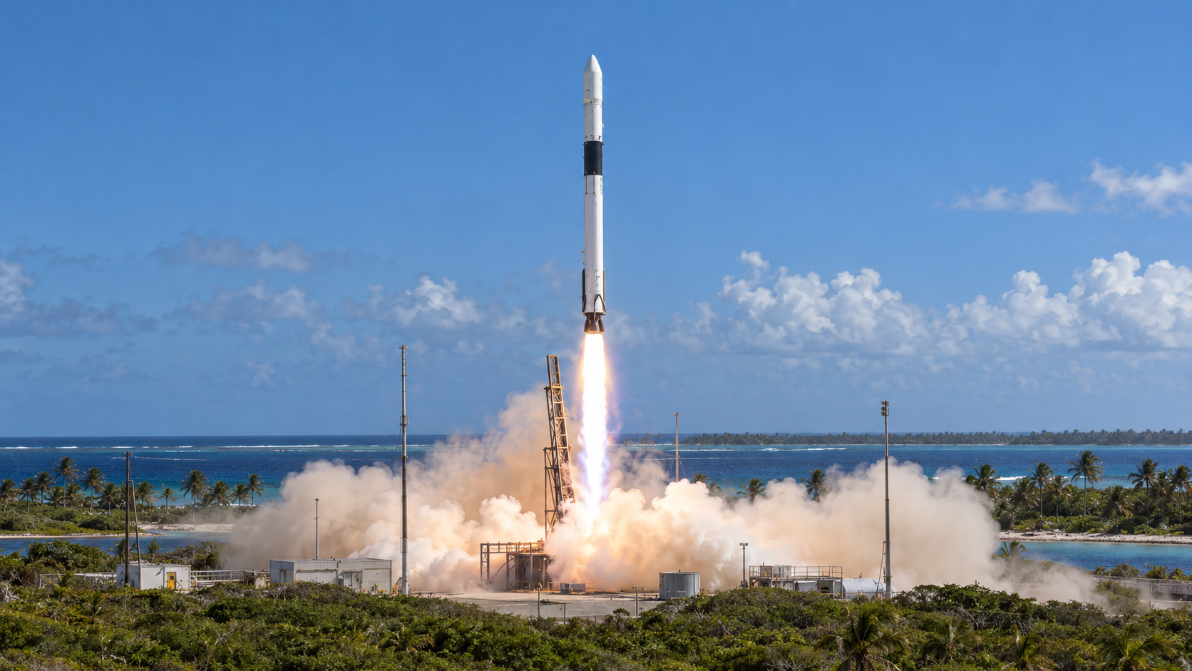 Historical reconstruction of the Falcon 1 rocket launching from Omelek Island in 2008