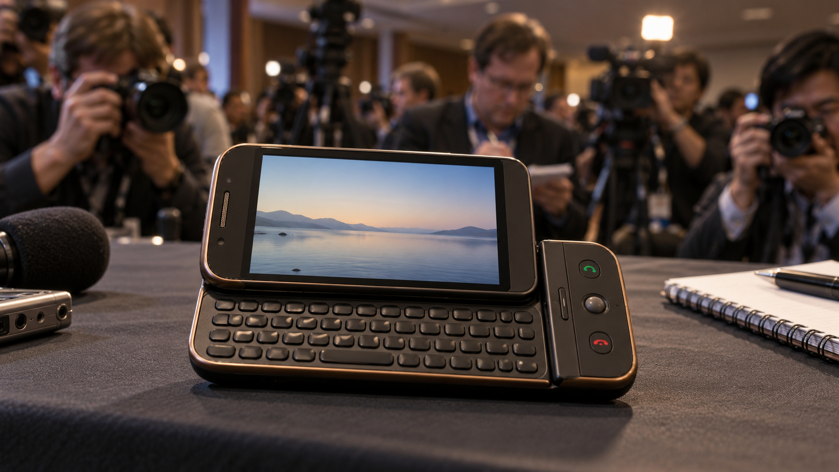 Historical reconstruction of the first Android phone at its 2008 press unveiling