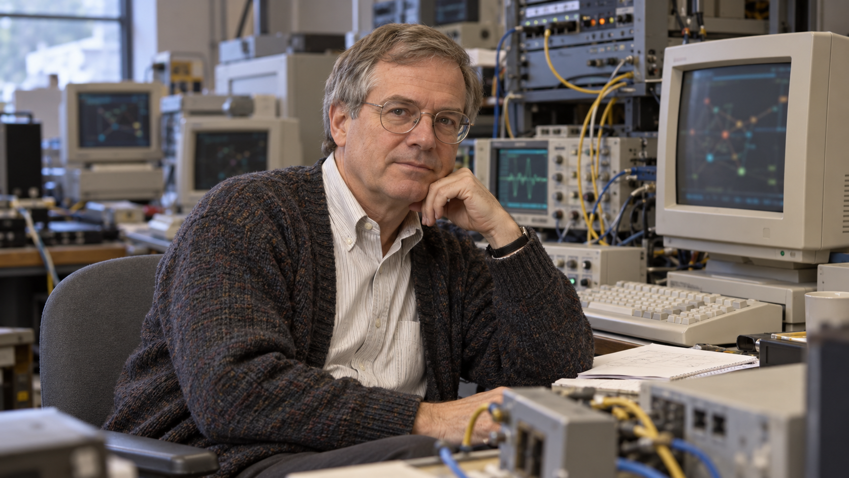 Van Jacobson in a late-1980s networking laboratory