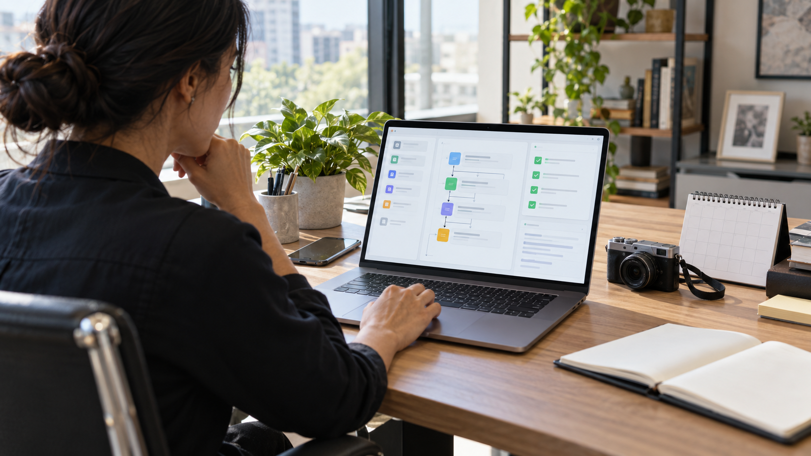 Professional supervising a multistep AI agent workflow across several tools