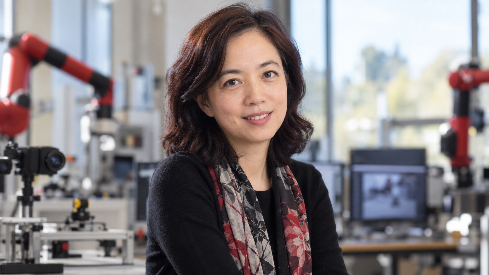 Editorial portrait of Fei-Fei Li in a human-centered artificial intelligence research setting