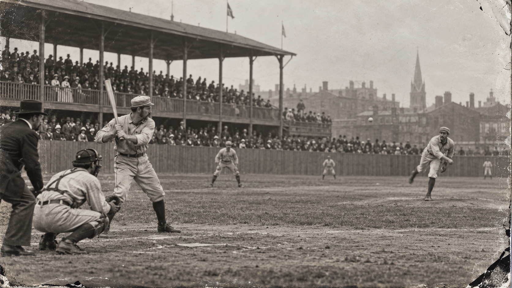 Photorealistic historical reconstruction of the first National League baseball game in Philadelphia in 1876.