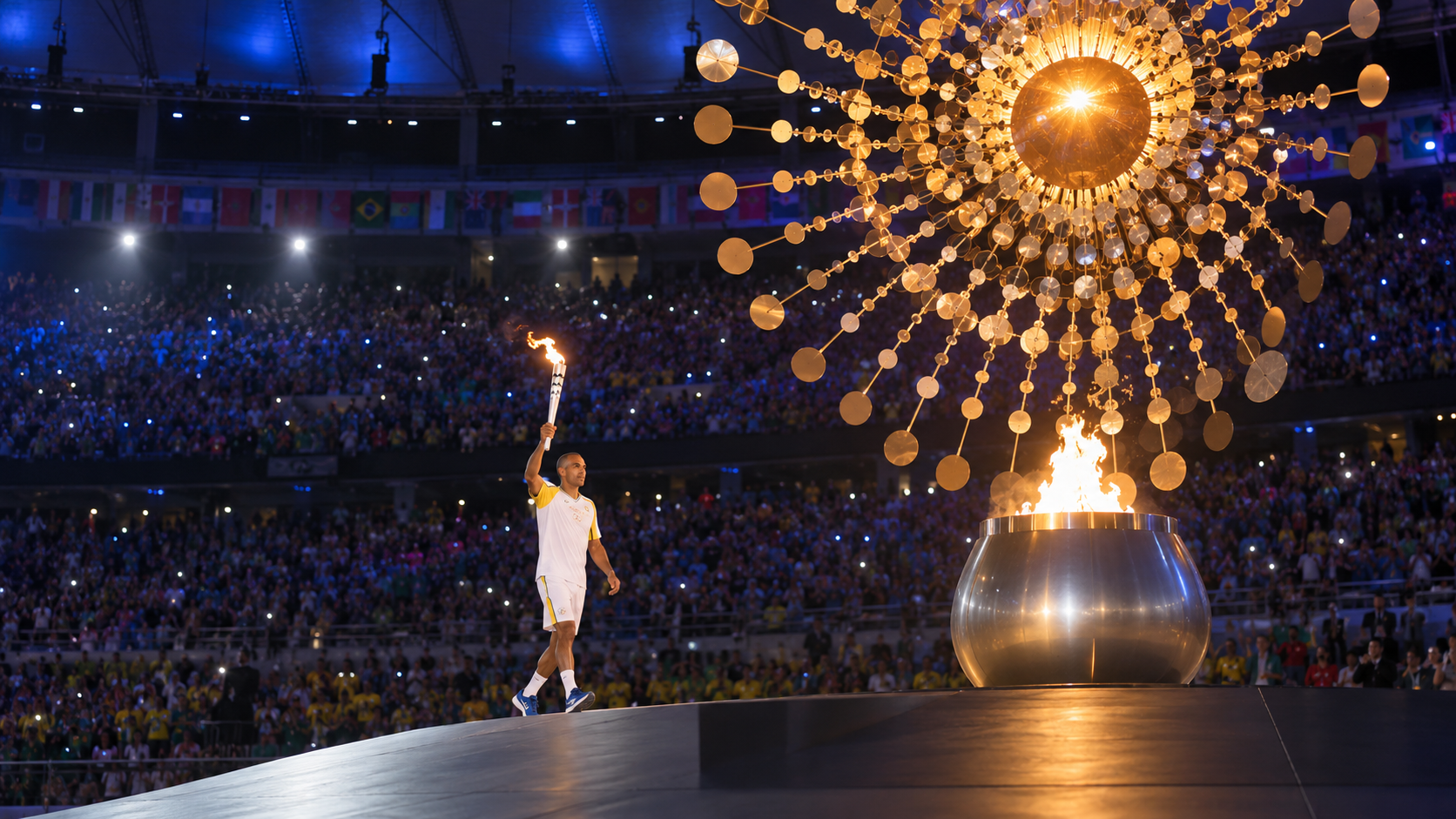 Photorealistic reconstruction of the cauldron lighting at the Rio 2016 Olympic opening ceremony.