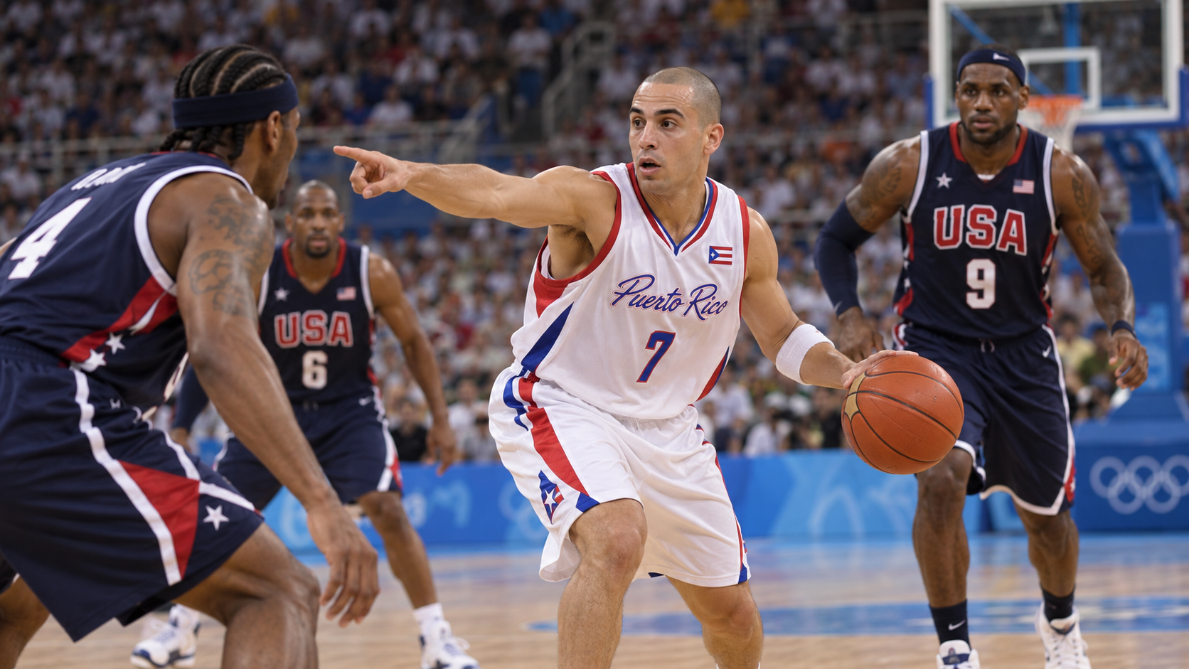 Photorealistic reconstruction of Puerto Rico defeating the United States in Olympic basketball in 2004.