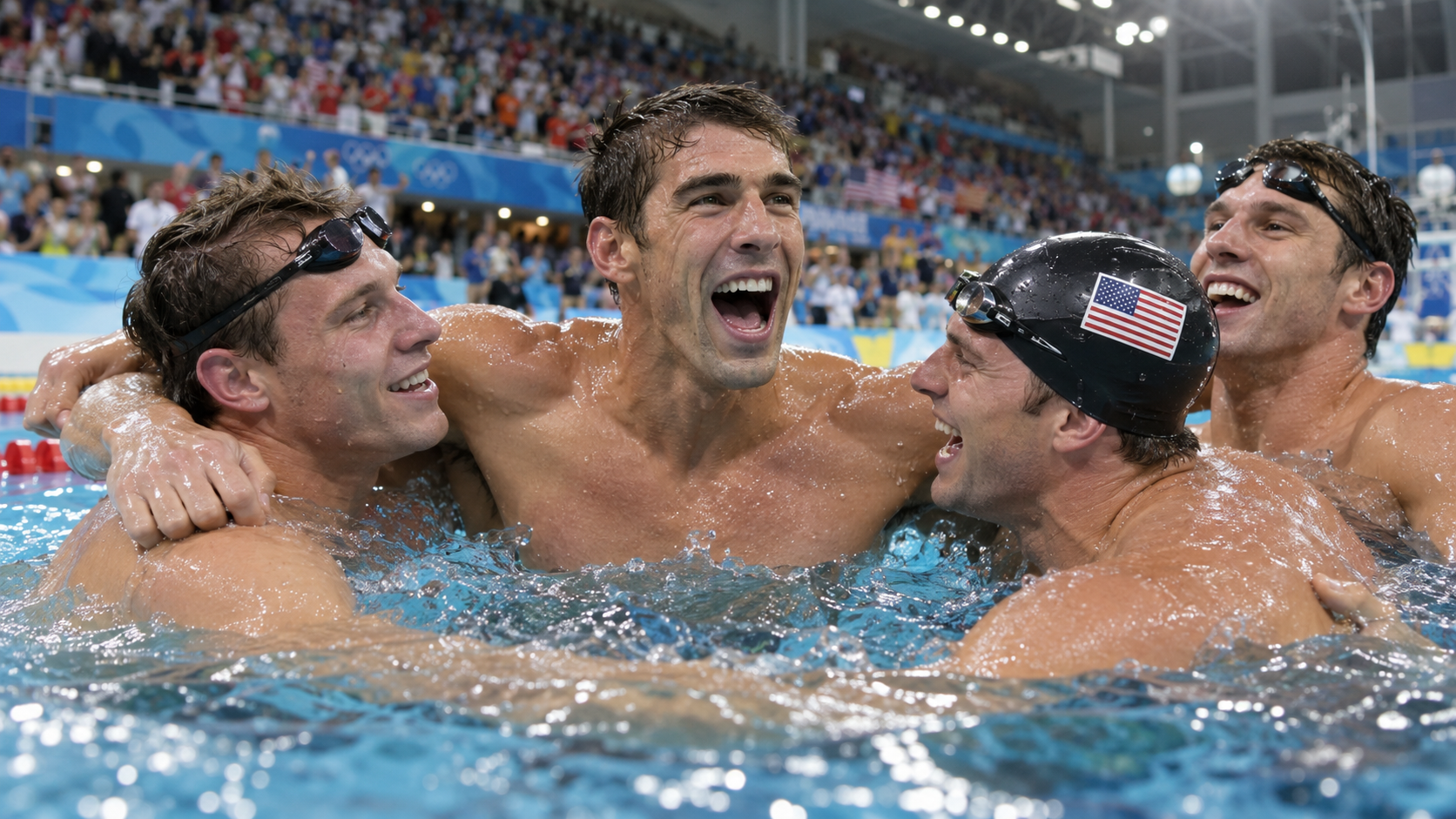 Photorealistic reconstruction of Michael Phelps celebrating his eighth gold medal at the Beijing Olympics.