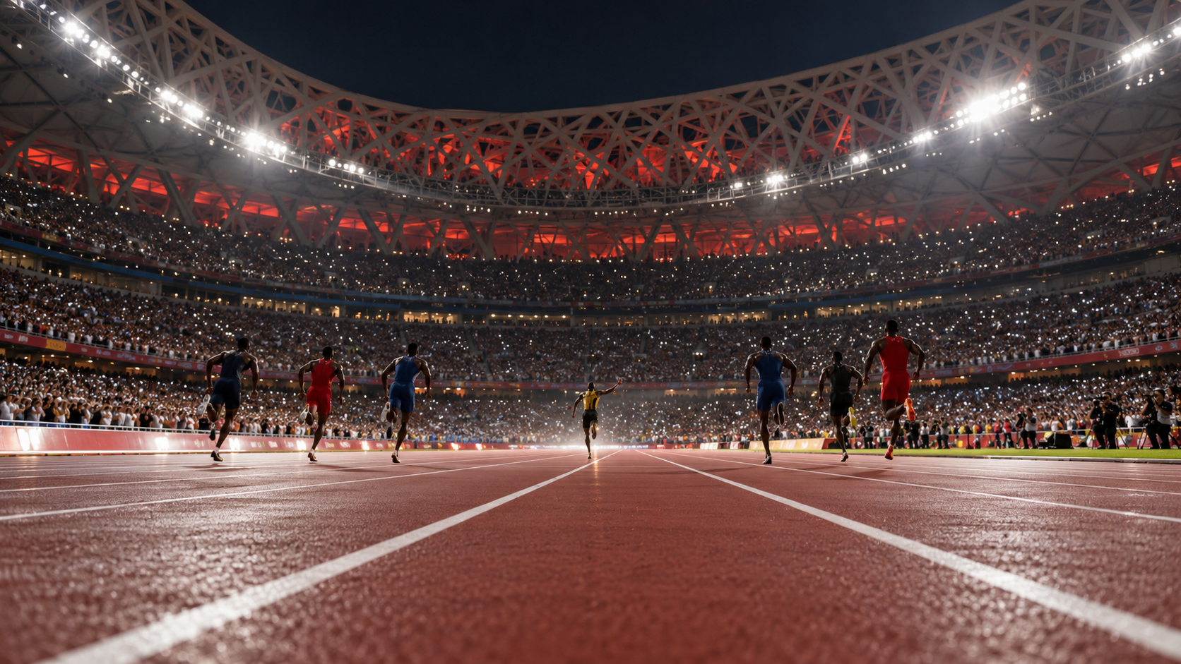 Photorealistic reconstruction of Usain Bolt edging Justin Gatlin in the 2015 world 100-meter final.
