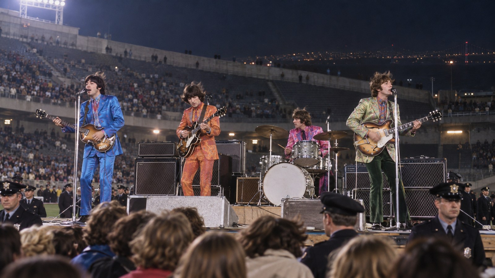 AI reconstruction of the Beatles' final paid concert at Candlestick Park in 1966