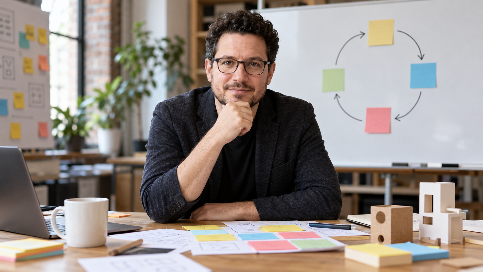 AI-generated editorial portrait of Eric Ries at a startup experimentation board