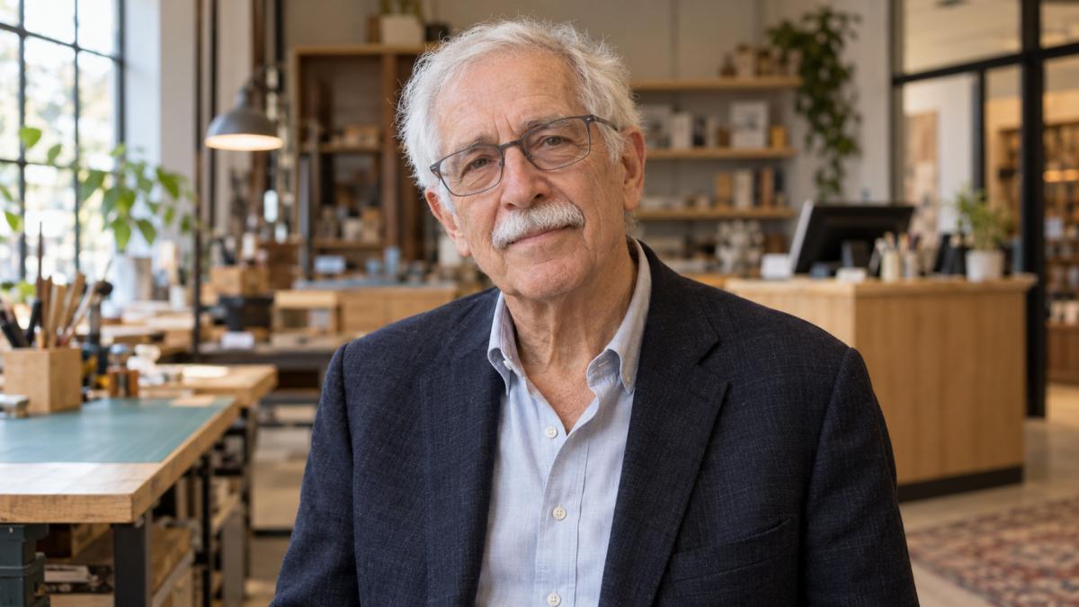 AI-generated editorial portrait of Barry Schwartz examining the design of meaningful work