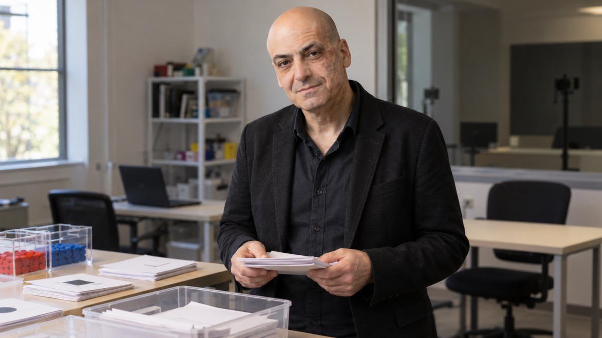 AI-generated editorial portrait of Dan Ariely beside an acknowledged work experiment