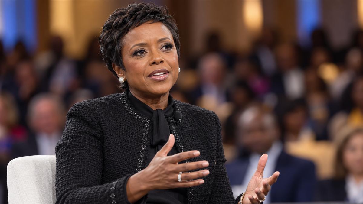 AI-generated editorial portrait of Mellody Hobson addressing a color-brave business audience